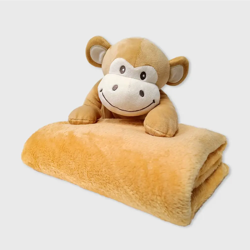 Set de Cobija con Peluche de Changuito para Regalar | Frazada Suave con Peluche Modatelas 2