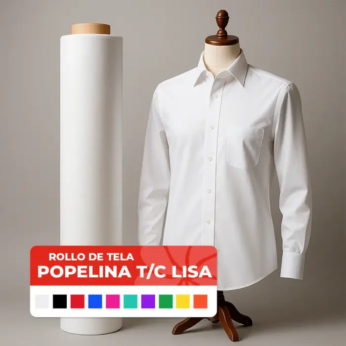 Tela Popelina TC para Confección de Camisas Formales y Escolares, Calidad Profesional, 150 cm de ancho, Rollo (30 a 100 m), Ideal para Emprendedores, Colores Sólidos