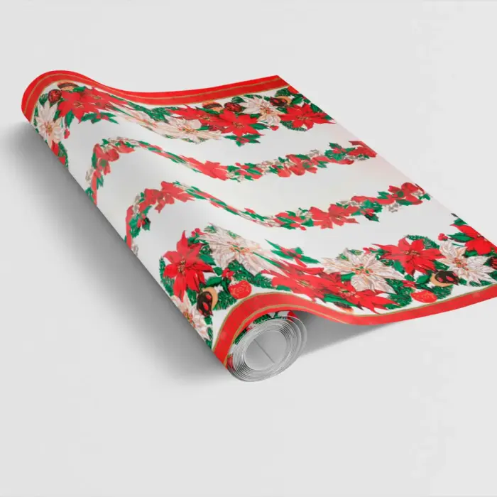 Modatelas Mantel de Plástico Navideño Guirnaldas de Nochebuenas 140 cm ancho - Rollo de 25 m Modatelas