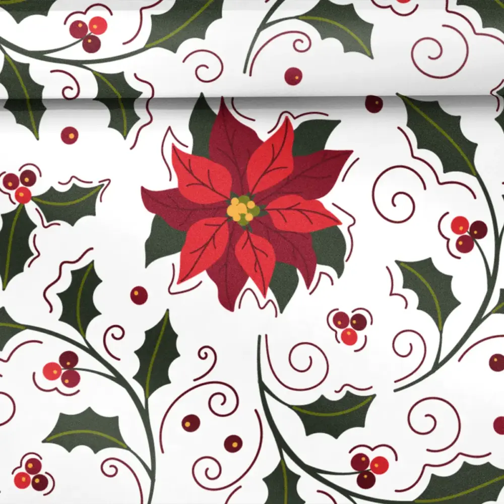 Tela Algodón Candy Navideño Diseño Flor Nochebuena Blanco 120 cm ancho - Rollo de 30 m Modatelas2