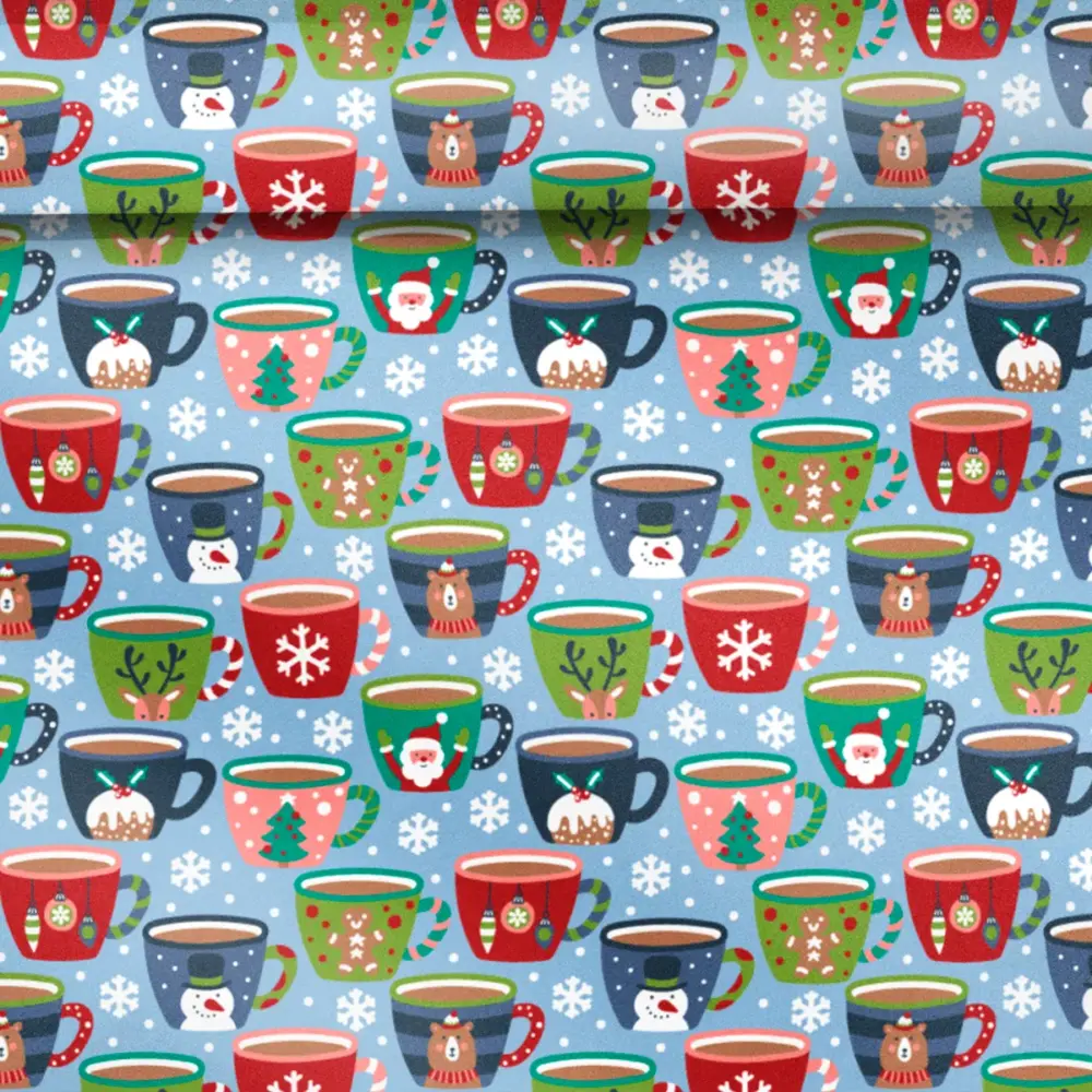 Tela Navideña Diseño Tazas 120 cm ancho - Rollo 30 m Algodón Candy Navideño Modatelas 2