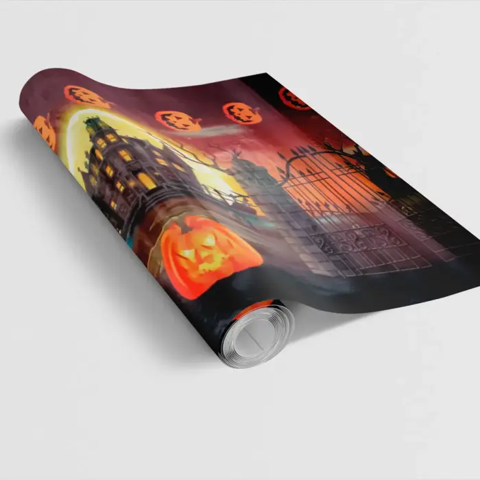 Mantel PVC Halloween Diseño Castillo Embrujado 150 cm ancho - Rollo de 25 m Modatelas