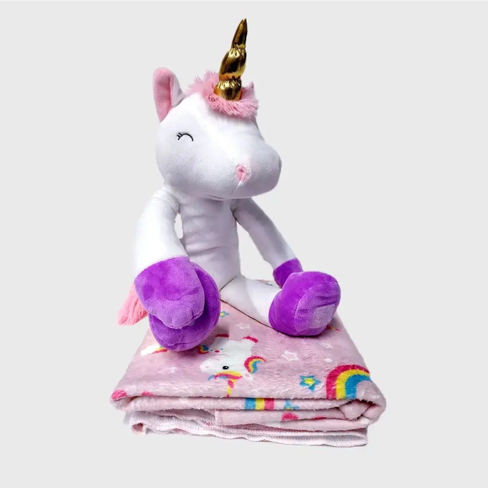 Set de Cobija con Peluche de Unicornio | Manta Mágica Infantil Suave Modatelas 4