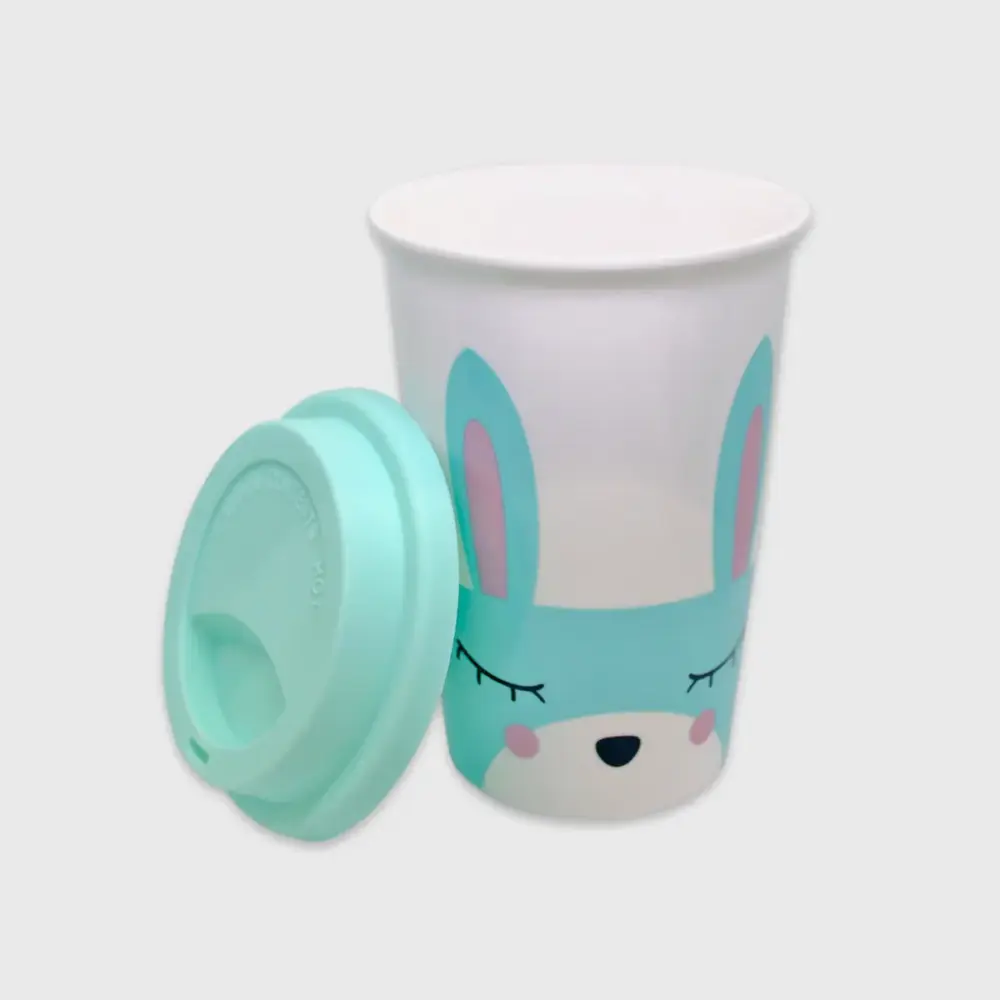 Vaso de Cerámica con Tapa de Silicón Sublimado con Figura de Conejo Modatelas 2