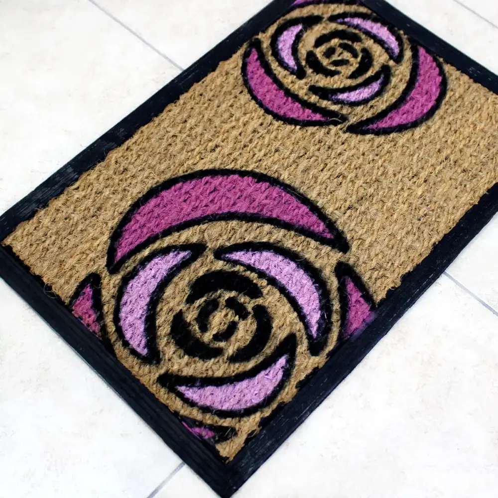 Tapete Fibra de Coco Rosas Rosadas- Ideal para Entrada o Recibidor - Imagen 2