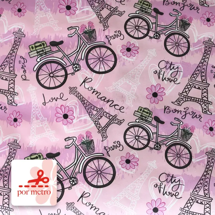 Tela Algodón Candy Infantil Diseño París precio por metro