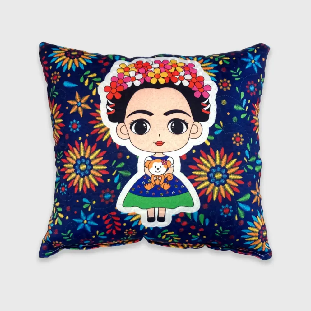 Cojín Decorativo Muñeca y Flores Estilo Mexicano Modatelas