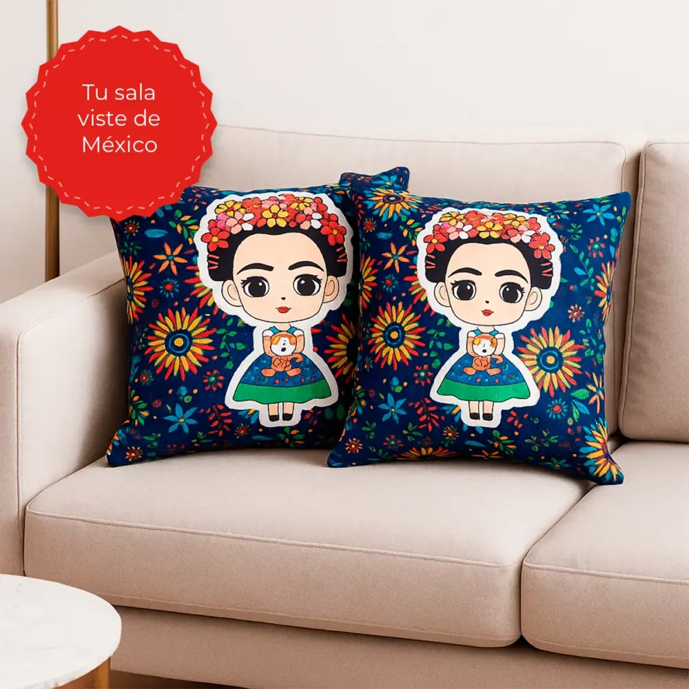 Cojín Decorativo Muñeca y Flores Estilo Mexicano Modatelas