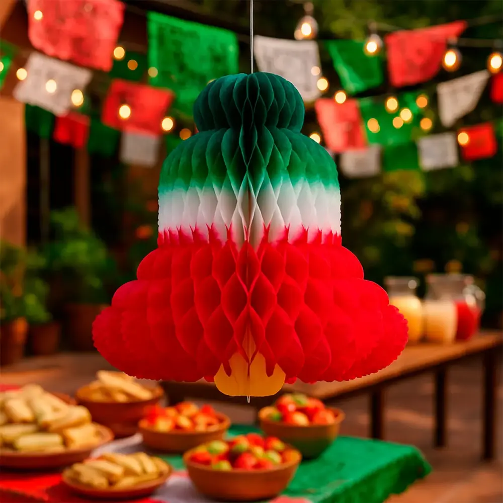 Colgante Patrio en Forma de Campana de Papel Tricolor – Decoración para Fiestas Mexicanas Modatelas 2