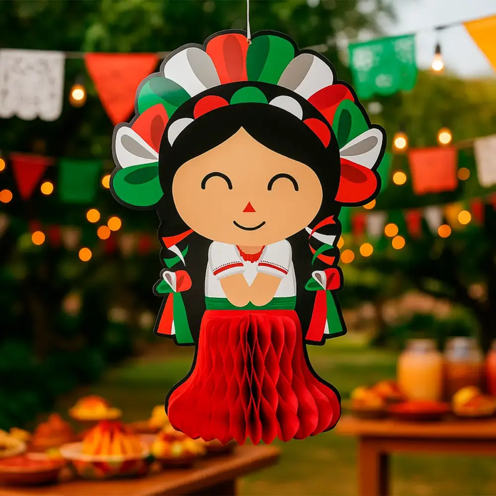 Colgante Patrio Muñeca Lele de Papel - Decoración Mexicana Modatelas 2
