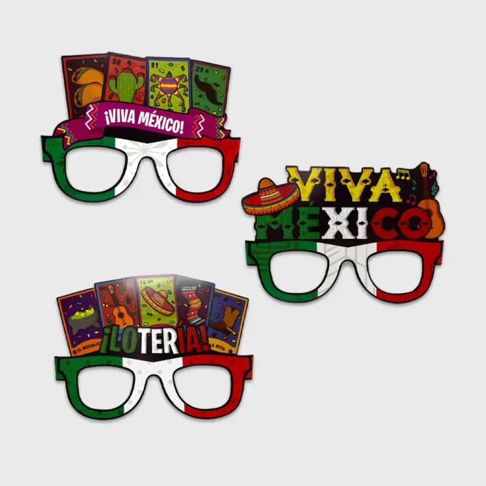 Lentes de Cartón Patrios Viva México – Paquete con 8 Piezas Modatelas