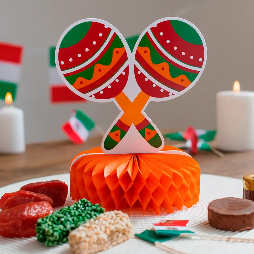 Centro de Mesa Patrio “Maracas Festivas de Papel” - Decoración Fiestas Patrias modatelas 3