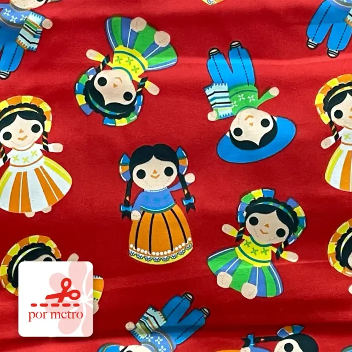 Tela Algodón Candy Muñequitas de mi tierra Precio por metro Modatelas