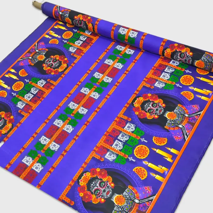 Tela Minimatt "La Catrina en Víspera Eterna" 150 cm ancho - Ideal para Altares, Mesas y Cortinas, Colección Día de Muertos - Rollo 30 m modatelas