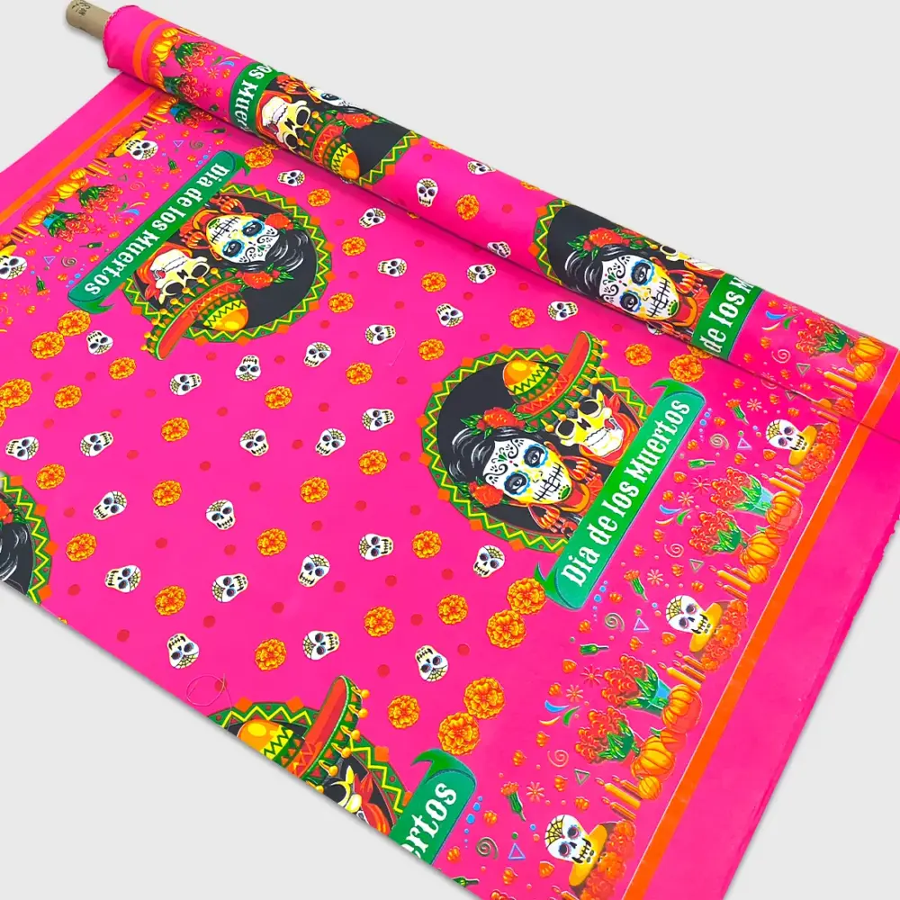 Tela Minimatt "Jolgorio de Calaveras" 150 cm ancho - Luce tus Tradiciones en tu Mesa o Cortinas, Colección Día de Muertos - Rollo 30 m Modatelas