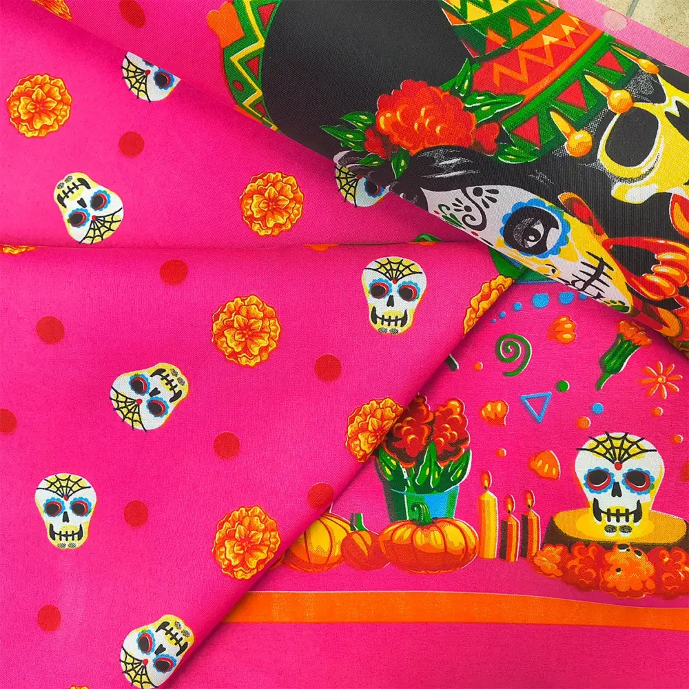 Tela Minimatt "Jolgorio de Calaveras" 150 cm ancho - Luce tus Tradiciones en tu Mesa o Cortinas, Colección Día de Muertos - Rollo 30 m Modatelas 2