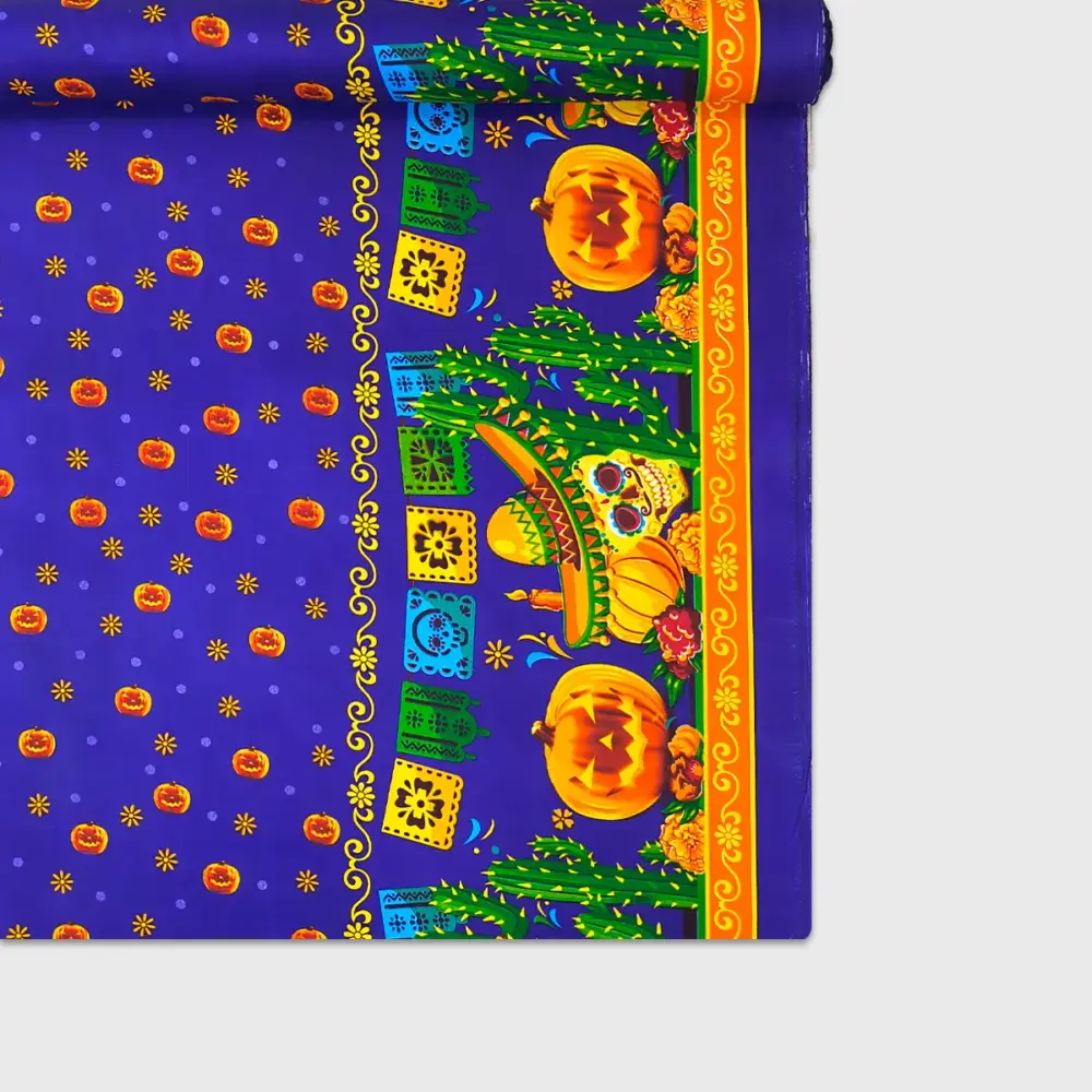 Tela Minimatt "Entre Calabazas y Calaveras" 150 cm ancho - Ideal para tus Altares y Fiestas, Mesas y Cojínes, Colección Día de Muertos - Rollo 30 m modatelas 2