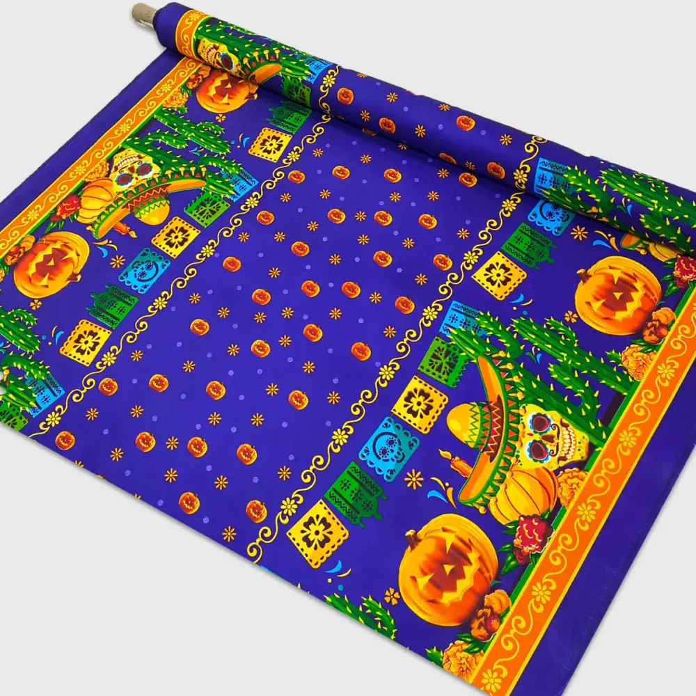 Tela Minimatt "Entre Calabazas y Calaveras" 150 cm ancho - Ideal para tus Altares y Fiestas, Mesas y Cojínes, Colección Día de Muertos - Rollo 30 m modatelas