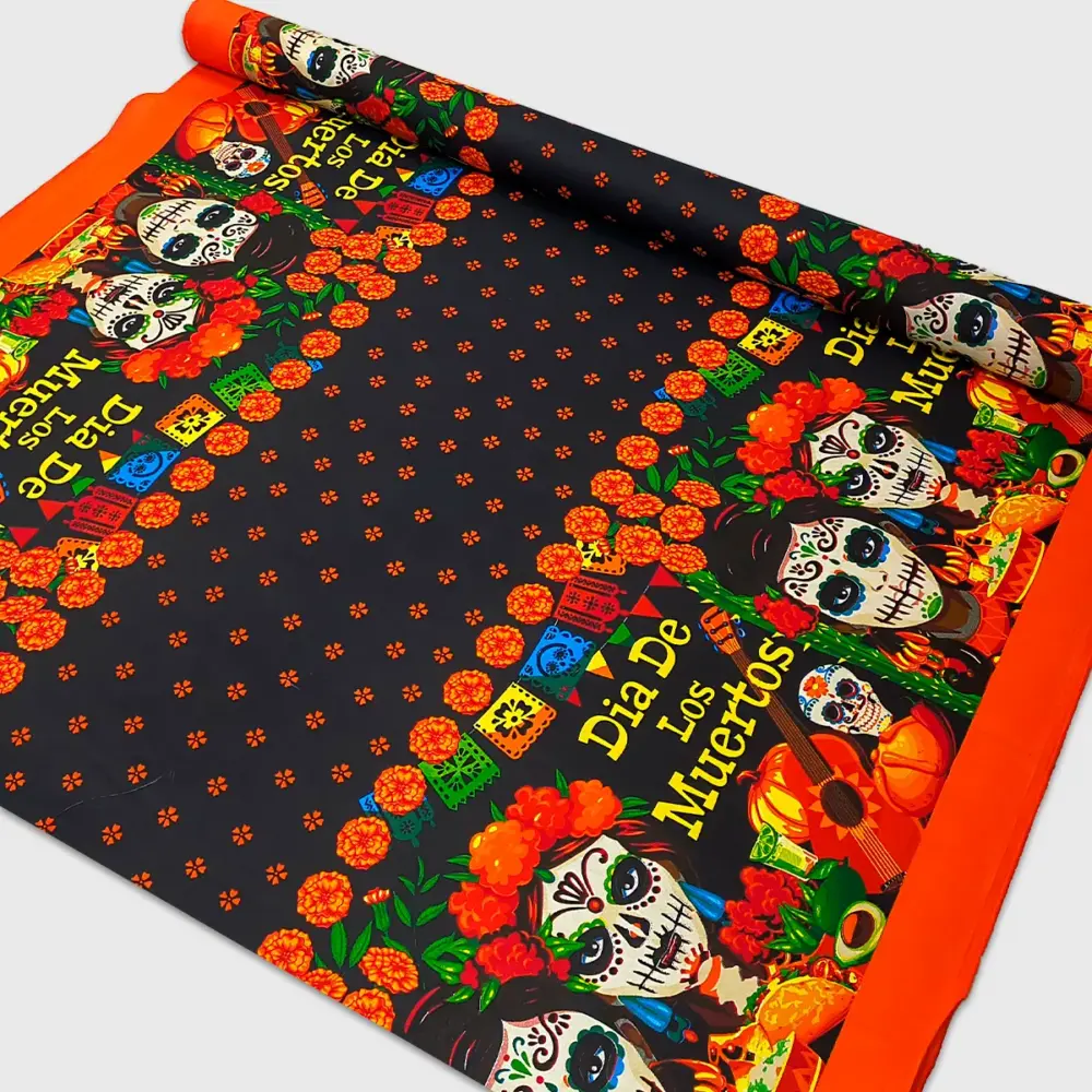 Tela Minimatt "Cantos de las Alma" 150 cm ancho - Perfecta para tus Altares, Ofrendas y Manteles, Colección Día de Muertos - Rollo 30 m modatelas