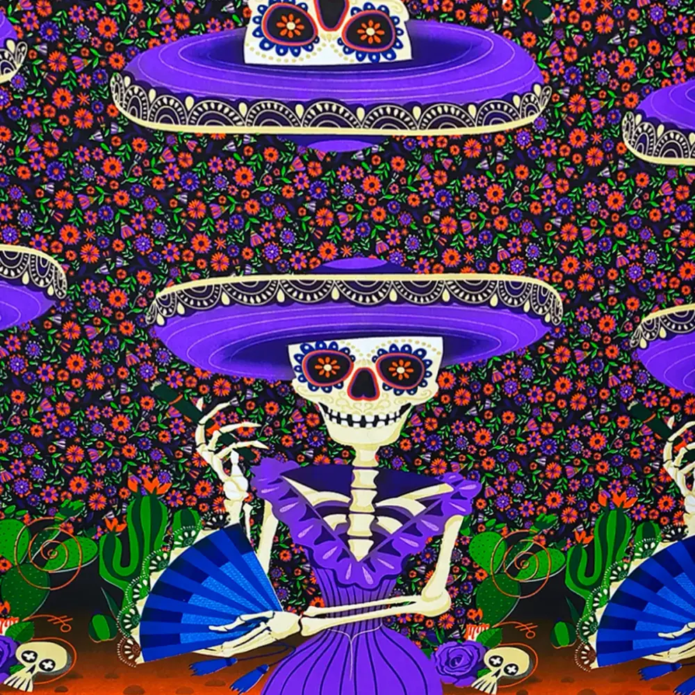 Tela Minimatt "Jardín Oscuro de Catrinas" 150 cm ancho - Especial para Cortinas y Manualidades, Colección Día de Muertos - Rollo 30 m Modatelas 2