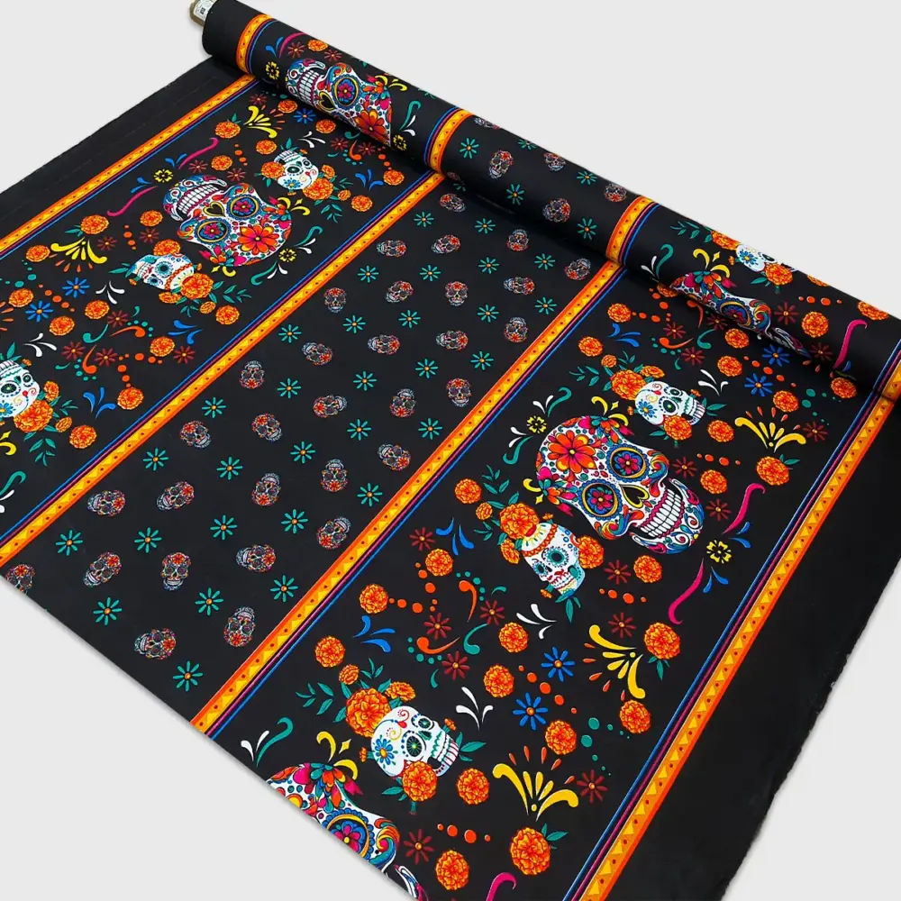 Tela Minimatt "Almas Pintadas de Flores" 150 cm ancho - Idónea para Manteles, Ofrendas y Altares, Colección Día de Muertos - Rollo 30 m moDATELAS