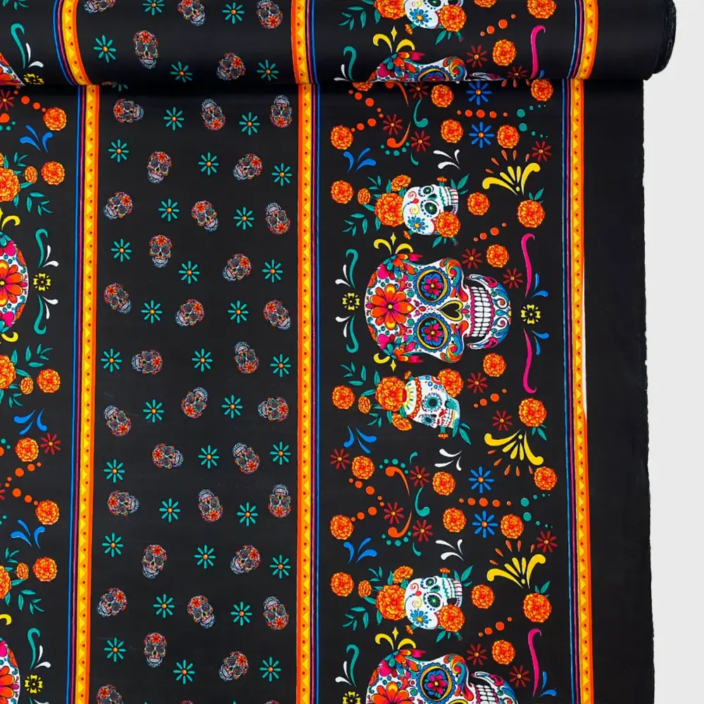 Tela Minimatt "Almas Pintadas de Flores" 150 cm ancho - Idónea para Manteles, Ofrendas y Altares, Colección Día de Muertos - Rollo 30 m moDATELAS 2