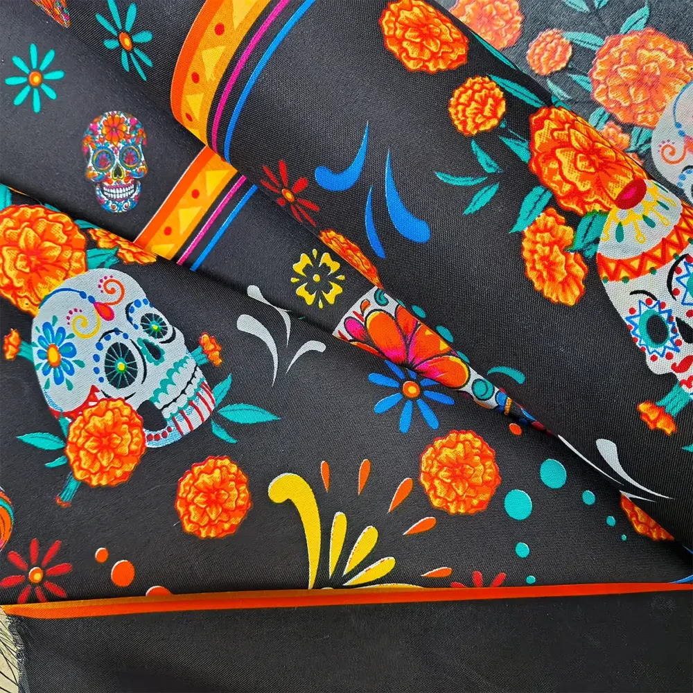 Tela Minimatt "Almas Pintadas de Flores" 150 cm ancho - Idónea para Manteles, Ofrendas y Altares, Colección Día de Muertos - Rollo 30 m moDATELAS 3