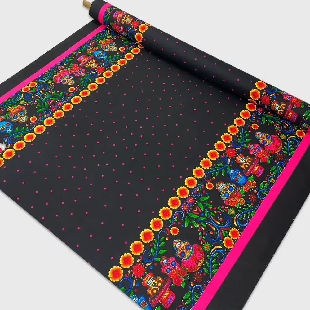 Tela Minimatt "Jardín Nocturno de Calaveras" 150 cm ancho - Especial para tus Ofrendas y Altares, Colección Día de Muertos - Rollo 30 m modatelas