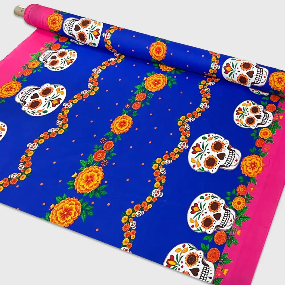 Tela Minimatt "La Muerte Vive en tu Espíritu" 150 cm ancho - Ideal para tus Ofrendas y Altares, Colección Día de Muertos - Rollo 30 m Modatelas