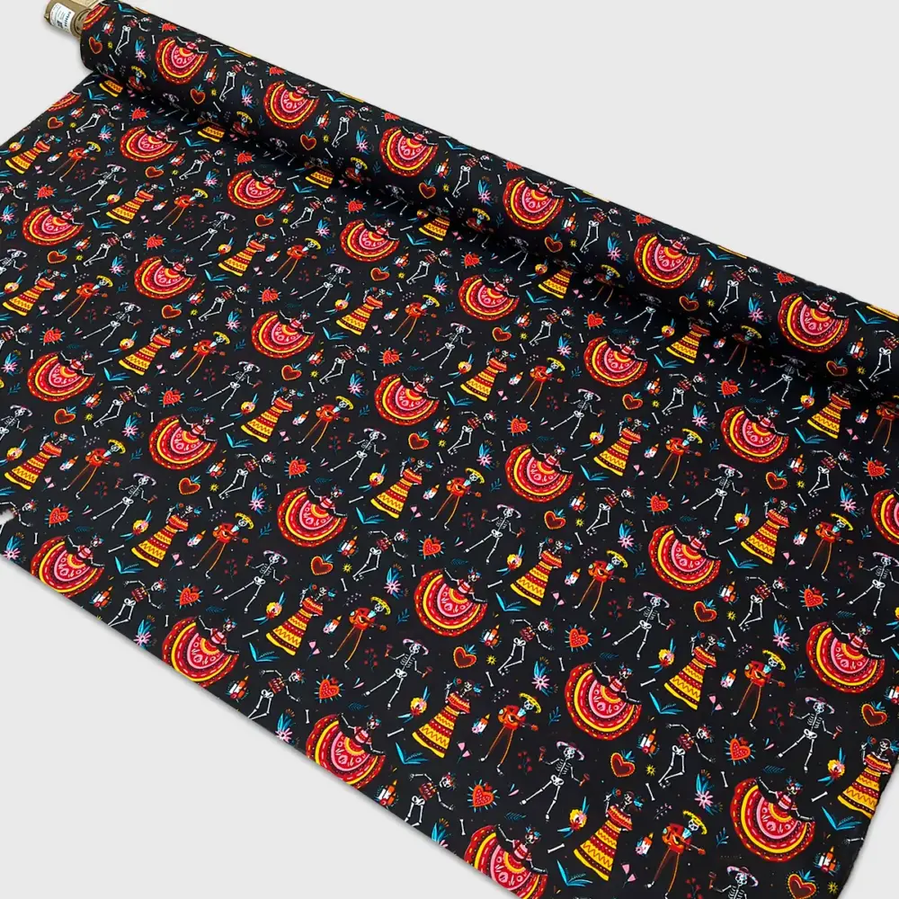 Tela Minimatt "Jarabe del Más Allá" 150 cm ancho - Idónea para tus Cortinas, Camisas y Manteles, Colección Día de Muertos - Rollo 30 m modatelas