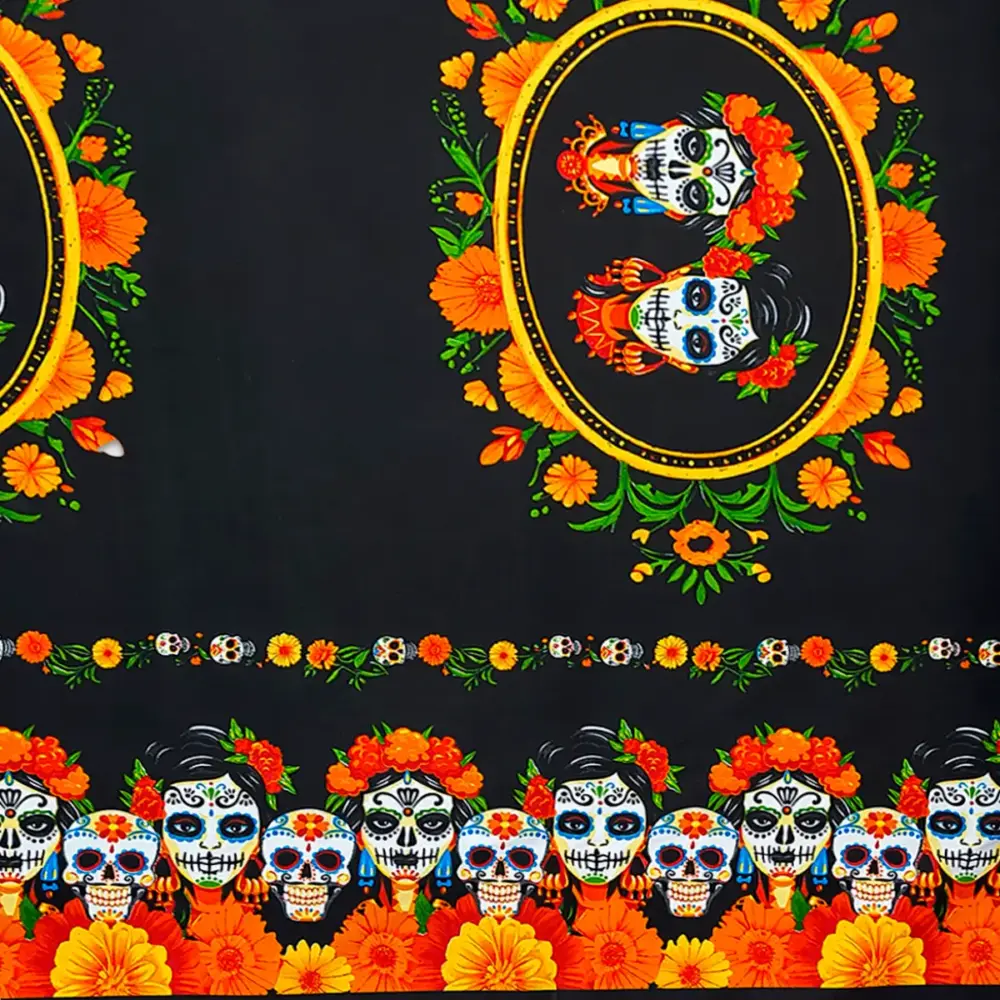 Tela Minimatt "Cuando la Muerte Llama" 150 cm ancho - Perfecta para Mantelería, Ofrendas y Altares, Colección Día de Muertos - Rollo 30 m Modatelas 4