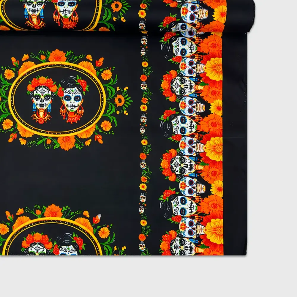 Tela Minimatt "Cuando la Muerte Llama" 150 cm ancho - Perfecta para Mantelería, Ofrendas y Altares, Colección Día de Muertos - Rollo 30 m Modatelas 2