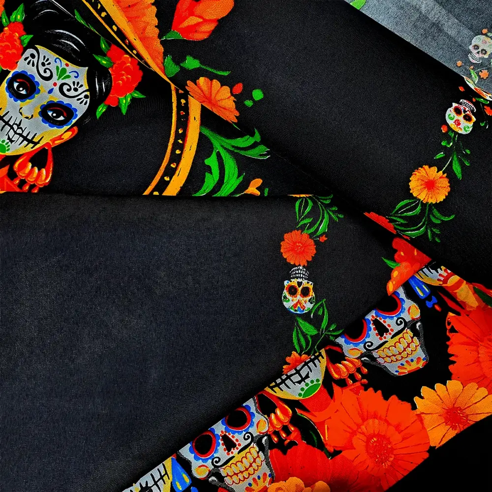 Tela Minimatt "Cuando la Muerte Llama" 150 cm ancho - Perfecta para Mantelería, Ofrendas y Altares, Colección Día de Muertos - Rollo 30 m Modatelas 3