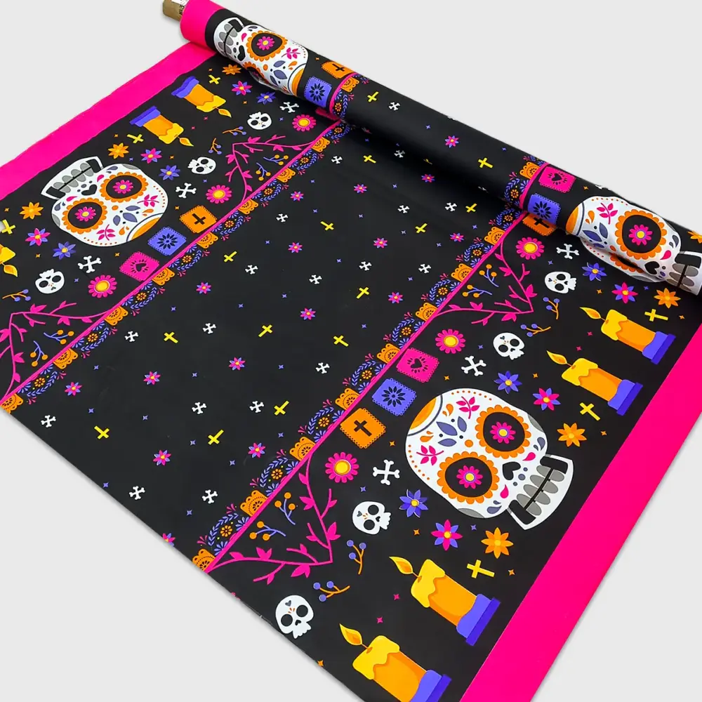 Tela Minimatt "La Muerte Nunca Escucha" 150 cm ancho - Ideal para tu Ofrenda, Altar y Confección, Colección Día de Muertos - Rollo 30 m modatelas