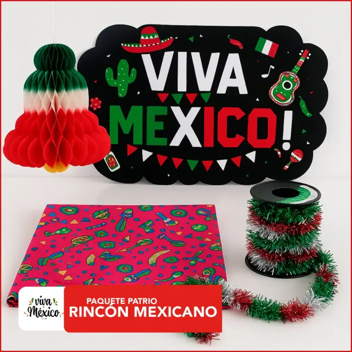 Combo de Decoración “Rincón Mexicano” - Paquete Personalizable de Telas, Guirnaldas y Adornos Patrios