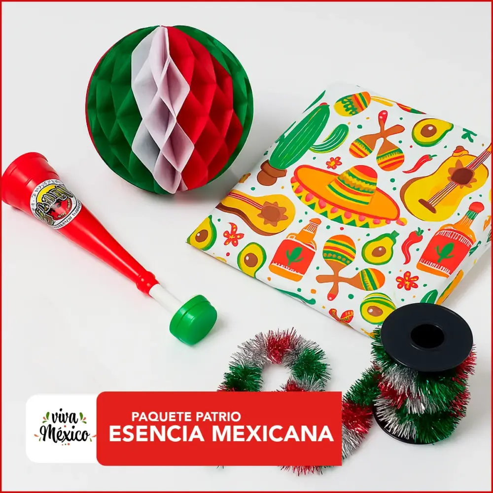 Combo Decoración “Esencia Mexicana” | Personaliza tu Mantel, Guirnalda y Adornos Patrios