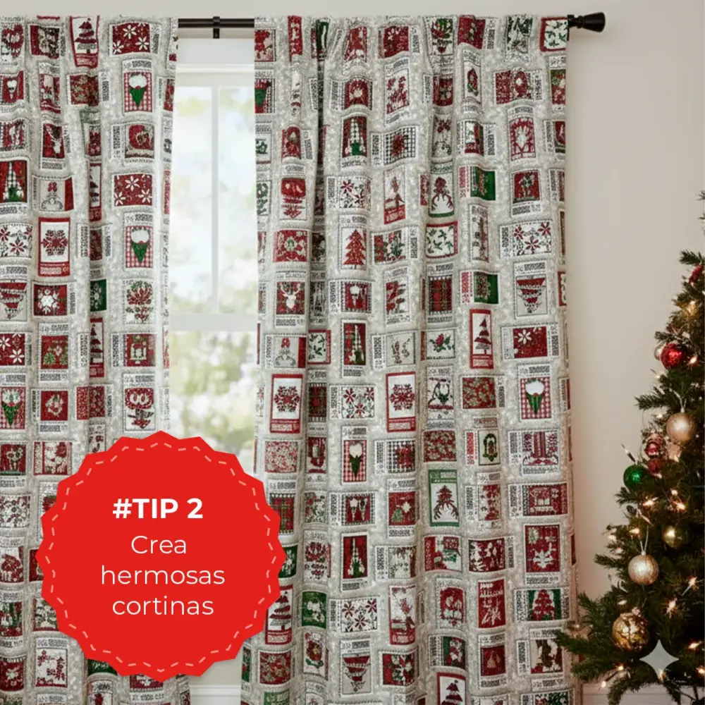 Tela Loneta Navideña "Estampillas de Nochebuena" 140 cm ancho – Ideal para Cortinas, Mantelería y Cojines - Rollo 30 m Modatelas 5