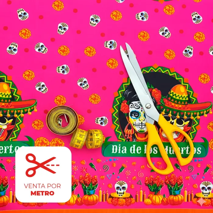 Tela Minimatt "Jolgorio de Calaveras" 150 cm ancho - Precio por Metro modatelas