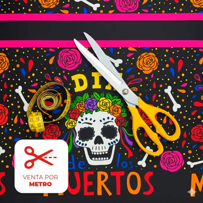 Tela Minimatt "Corona de Rosas y Calaveras" 150 cm ancho - Precio por Metro modatelas