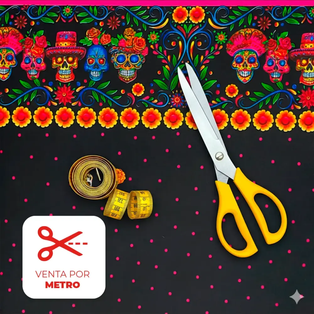 Tela Minimatt "Jardín Nocturno de Calaveras" 150 cm ancho - Precio por Metro modatelas