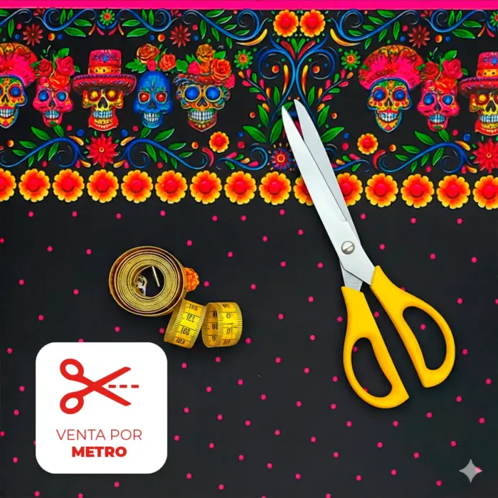 Tela Minimatt "Jardín Nocturno de Calaveras" 150 cm ancho - Precio por Metro modatelas