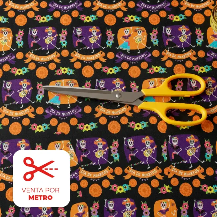 Microtrapo Halloween «Calaveras Danzantes» precio por metro Modatelas