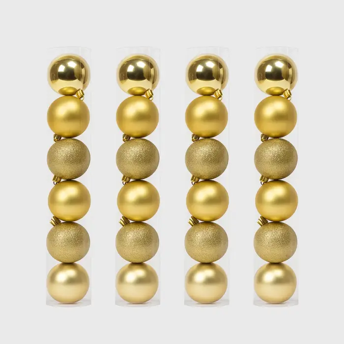 Paquete de 24 Esferas Navideñas Doradas de Plástico – Acabado Brillante, Diamantado y Mate modatelas