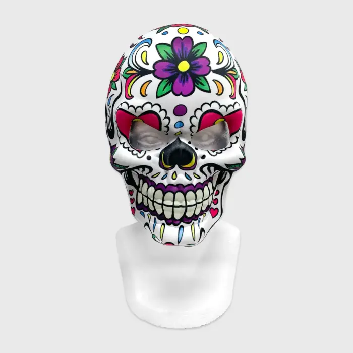 Máscara Calavera Floral Rosa Día de Muertos 25 x 16 cm – Perfecta para Halloween, Disfraces y Calaverita modatelas