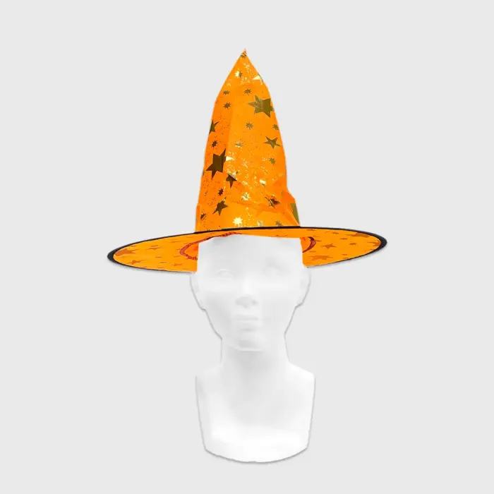 Sombrero de Mago o Bruja Infantil “Hechizo de Estrellas” - Ideal para Disfraces, Halloween y Fiestas Escolares - Anaranjado modatelas