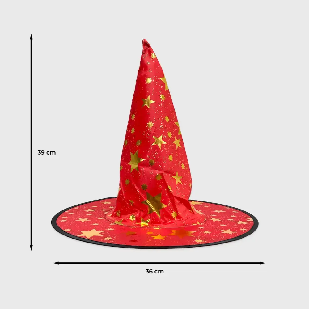 Sombrero de Mago o Bruja Infantil “Hechizo de Estrellas” - Ideal para Disfraces, Halloween y Fiestas Escolares - Rojo - Imagen 3