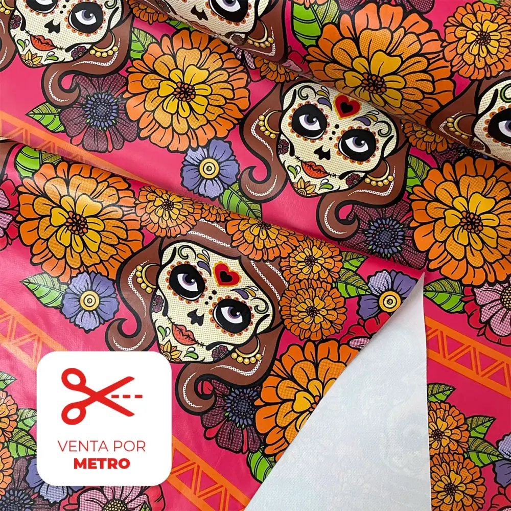 Mantel PVC «Reina de Cempasúchil» 140 cm ancho – Precio por Metro modatelas