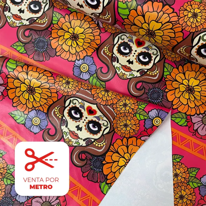 Mantel PVC «Reina de Cempasúchil» 140 cm ancho – Precio por Metro modatelas