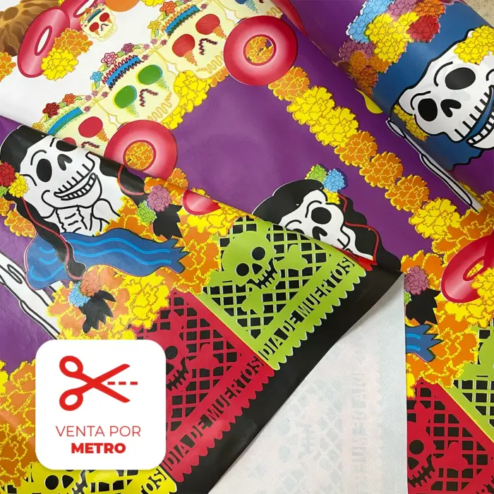 Mantel PVC «Noche Viva de Catrinas» 140 cm ancho – Precio por Metro modatelas