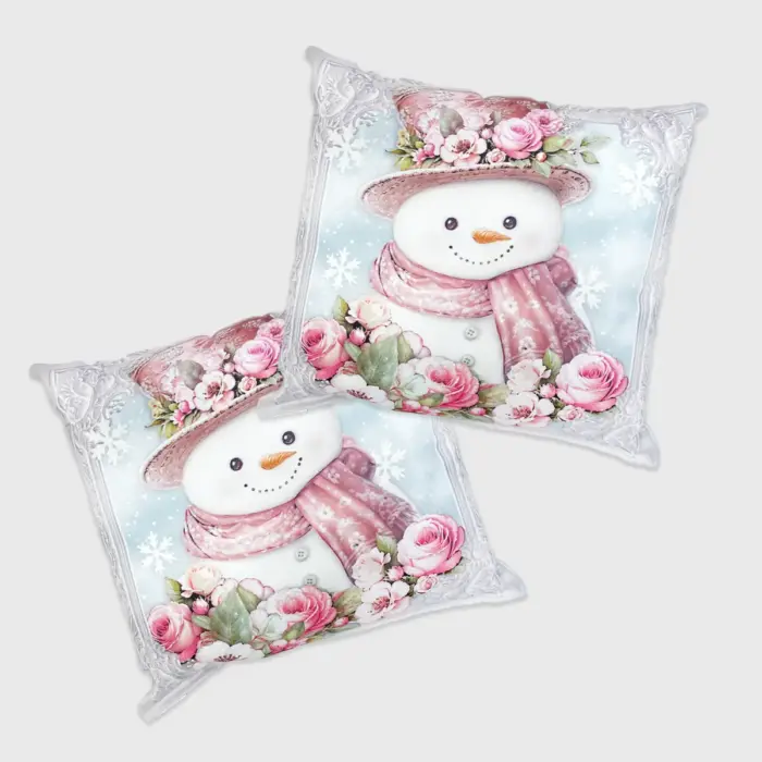 Paquete de 2 Cojines Navideños “Muñeca de Nieve” 45x45 cm – Dulzura y Encanto Invernal para tu Hogar modatelas